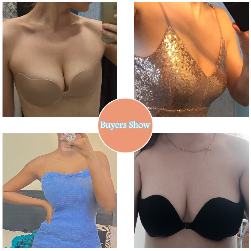 DERUILADY Dính Vô Hình Áo Ngực Sexy Nữ Quần Lót Liền Mạch Silicone Dính Chắc Áo Bralette Dây Trước Đóng Cửa Push Up Bra