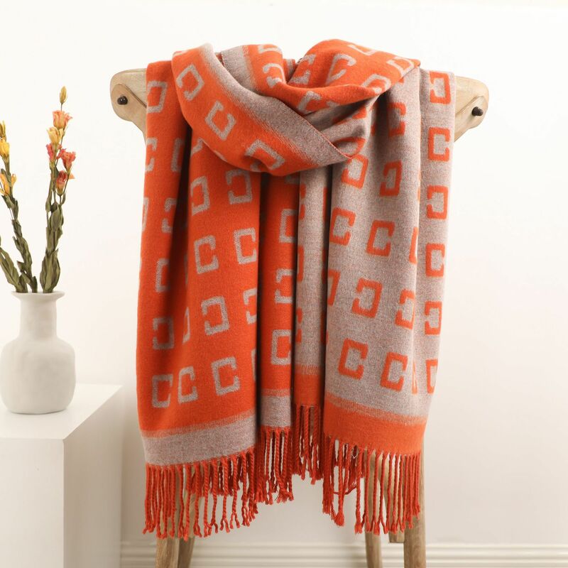 Женский кашемировый шарф с геометрическим принтом, длинный теплый кашемировый шарф-шаль с кисточками, Осень-зима 2021