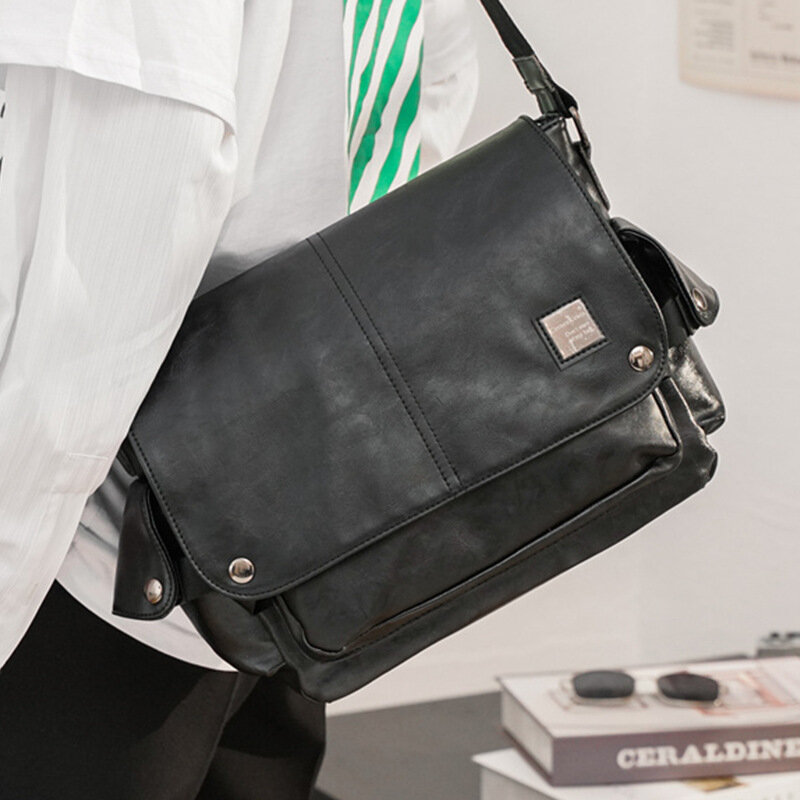 Bolsa masculina atravessada de couro, bolsa de ombro preta vintage casual de trabalho, bolsa de viagem para homens, bolsa grande multifuncional xa207c
