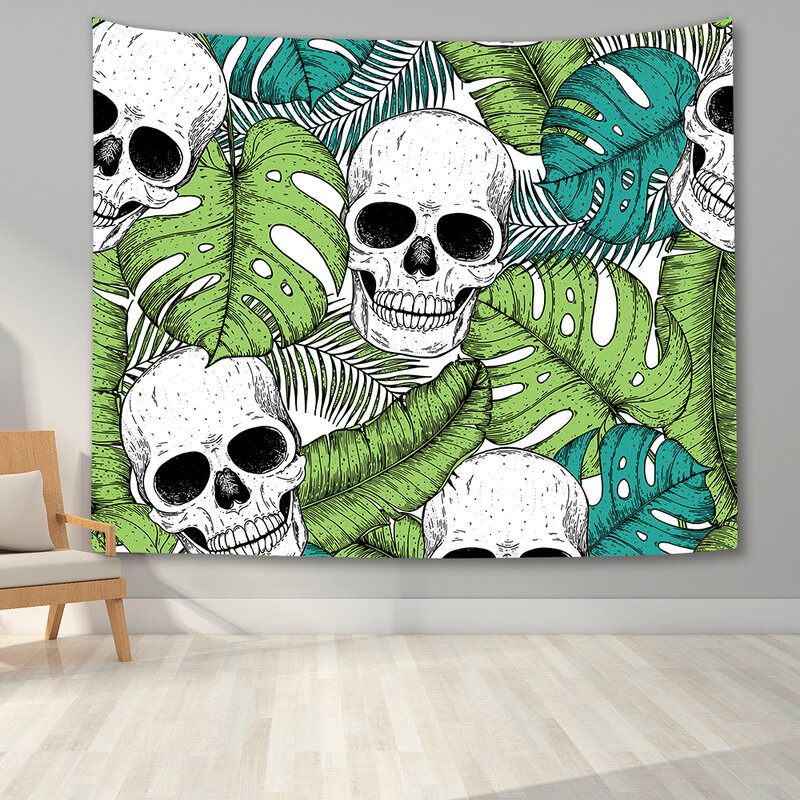 3D Watercolor Skulls Pattern Tapestry Wall Hanging Art Decor Hand Painted Mystic Emblem Halloween's Night Horror Style Tapestry