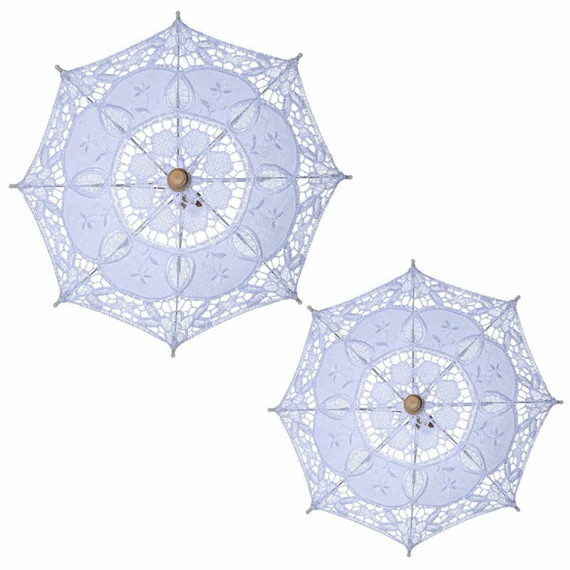 Femmes ouverture manuelle mariage nuptiale Parasol parapluie évider broderie dentelle solide blanc couleur romantique Photo accessoires avec 8