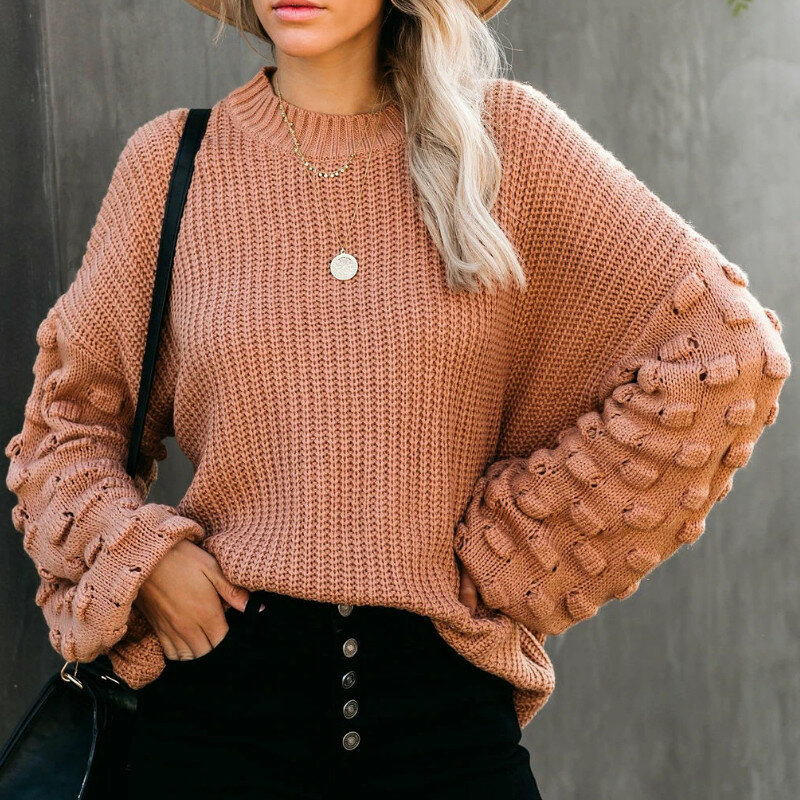 Maglione da donna invernale o-collo 2021 manica a lanterna da donna lavorato a maglia attorcigliato spesso caldo pullover da donna maglione Vintage top da donna