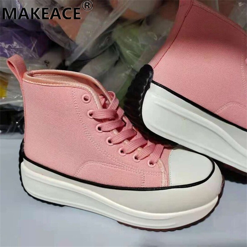 36-43 Large Size Thick Soles Women's Shoes Small White Shoes Autumn New Canvas High Top Shoes Outdoor Leisure Sports Shoes