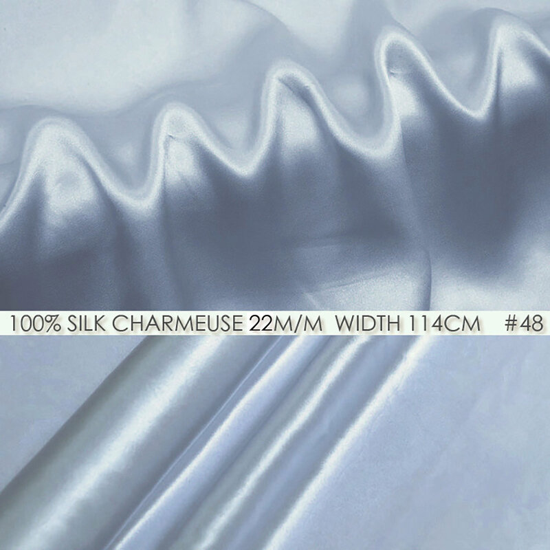 100% seta charamy raso 114cm larghezza 22mommes tessuto di raso di seta pesante nuova tendenza Desigual 2021 panno da cucito grigio blu #48