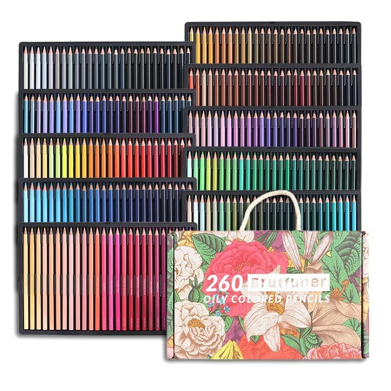Brutfuner-Juego de lápices de Color de aceite profesional, 260/520 colores, lápiz de Color suave de madera, materiales para dibujo y Bellas Artes