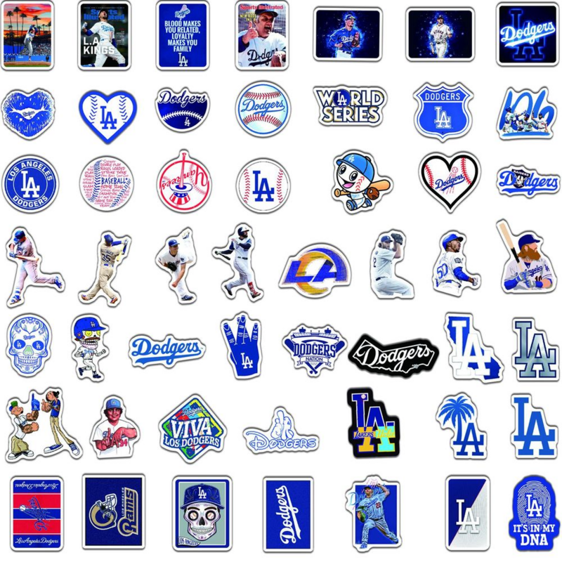 Pegatinas de béisbol Dodgers de 10/50 piezas, para bicicleta, monopatín, guitarra, ordenador portátil, equipaje, pegatinas de broma impermeables