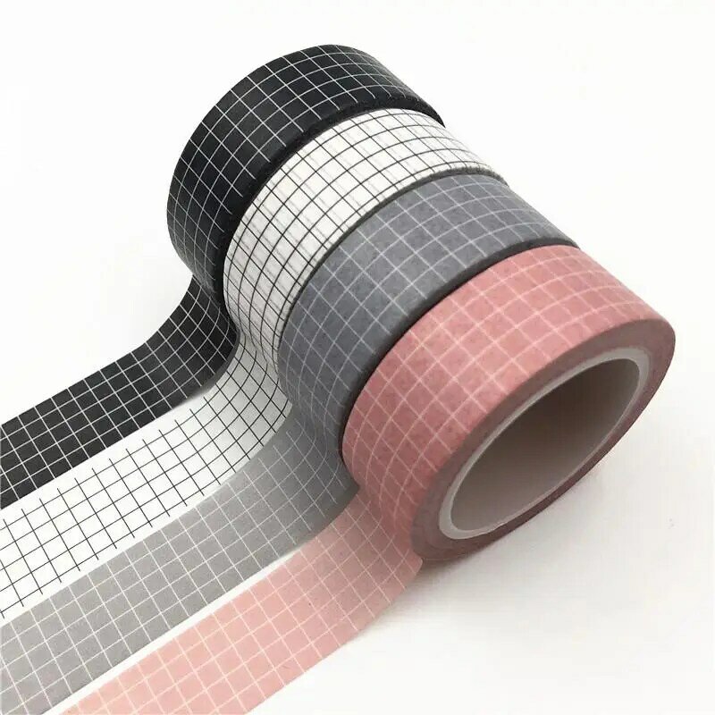 Fita de washi de grade preta e branca, 10m, papel japonês, faça você mesmo, fita adesiva para mascaramento, fitas decorativas de papelaria