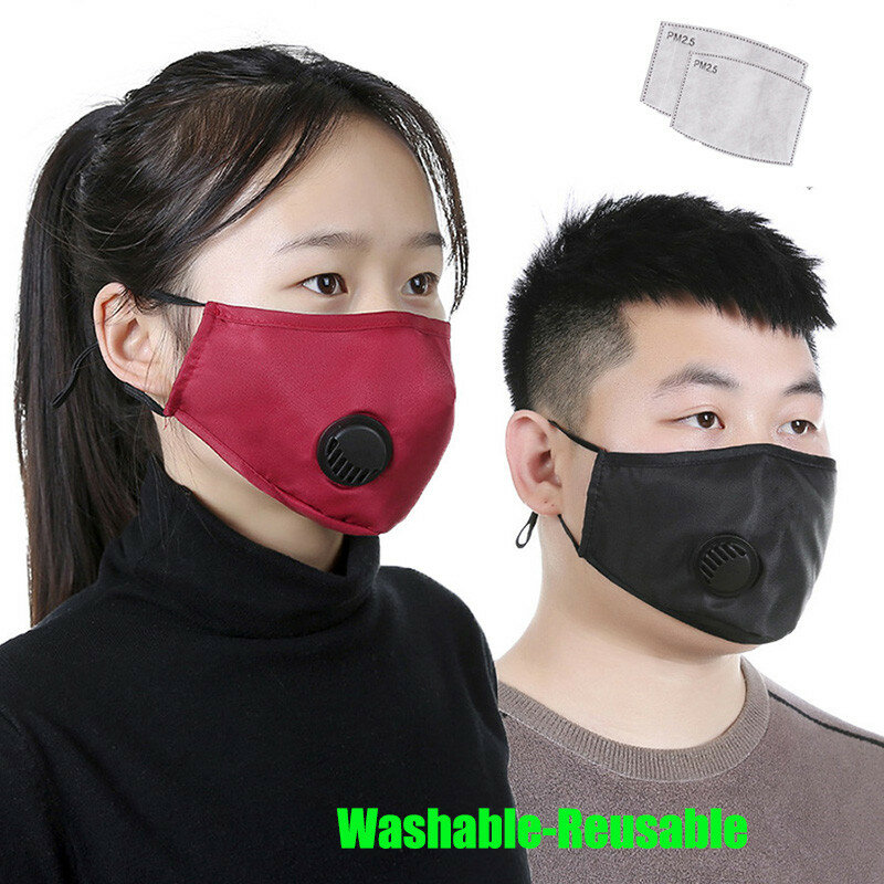 3 stücke Wiederverwendbare Waschbar Erwachsene 3D Gesicht Mund Maske Anti Staub Bakterien Grippe Atmungsaktive Ventilen Atemschutz mit Aktivkohle Filter