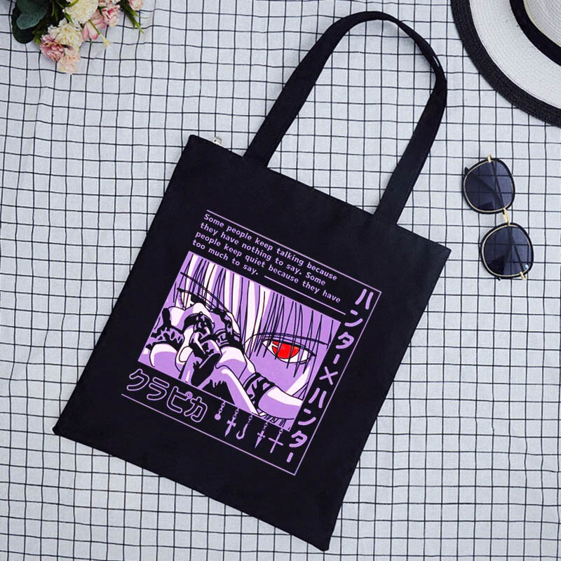 Hxh – sac à bandoulière en toile Vintage, sac à épaule de grande capacité avec impression de dessin animé, lettres japonaises, mode punk amusant, hiver