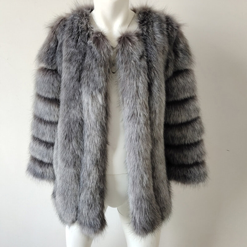 Winter Patchwork Faux Foxขนสัตว์เสื้อแจ็คเก็ต 2019 ใหม่Lady Shaggyคุณภาพสูงเสื้อกันหนาวหนาWarm Plusขนาดเสื้อ
