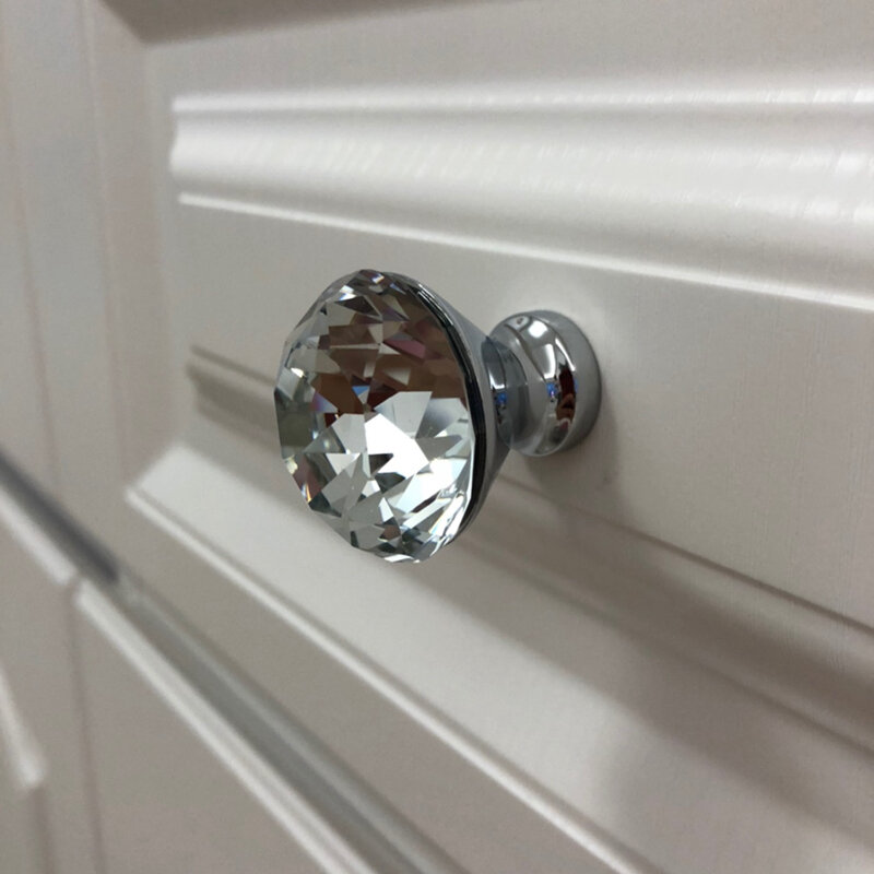 Tirador de puerta de cristal transparente de diamante, accesorio para cajón, armario, perilla, tornillo