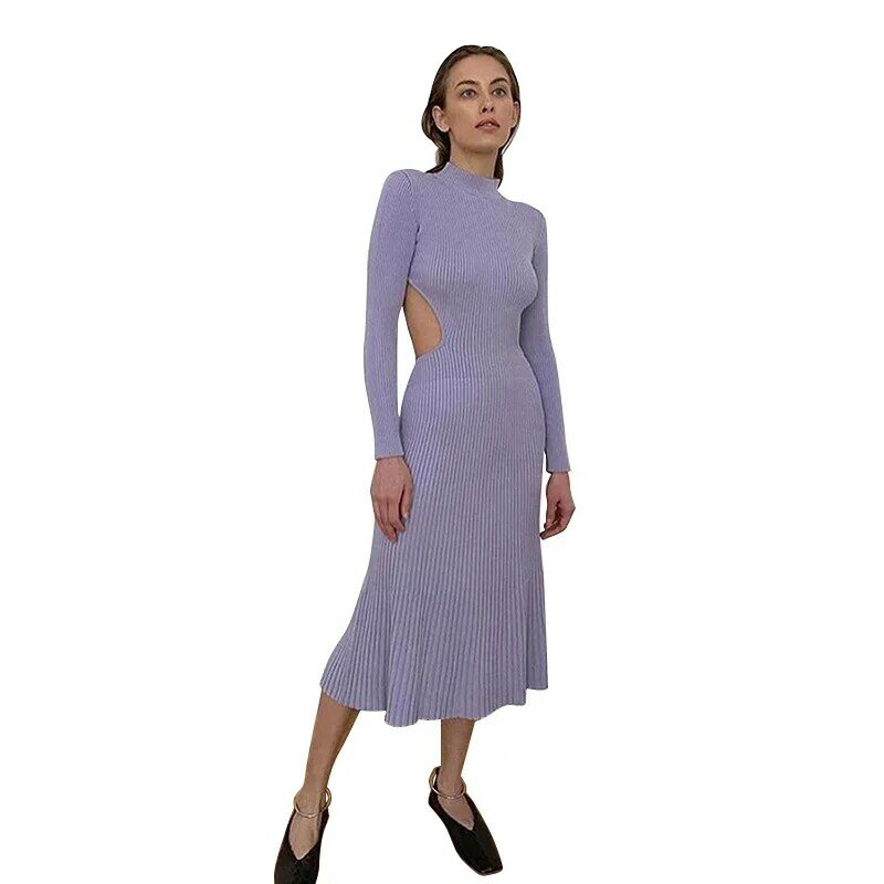 2021 europejski i amerykański styl nowa wiosna i jesień damska z długim rękawem bez pleców szczupła moda sukienka kobieca sukienka