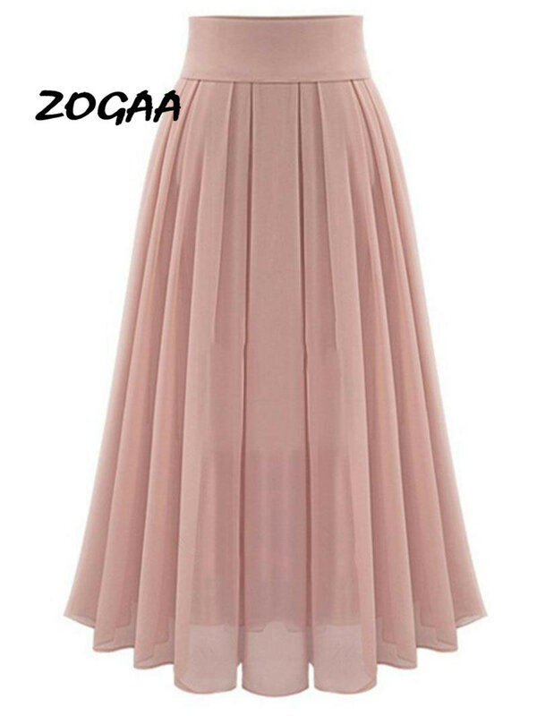 ZOGAA-Falda larga para mujer, cintura elástica, Color sólido, falda de gasa por debajo de la rodilla, novedad de verano 2020