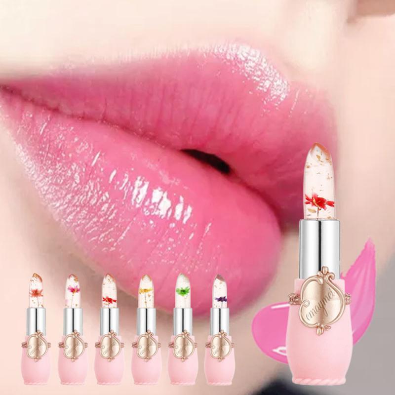 Pelembap Lip Gloss Lipstik Bunga Jelly Transparan Perubahan Warna Suhu Tahan Air Makeup Lip Balm Alat Kosmetik TSLM1