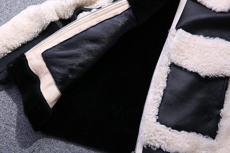 โรงงาน2022สไตล์ใหม่ผู้หญิงแฟชั่นสีดำและสีขาวความคมชัดของแท้ Merino Sheep Fur Coat