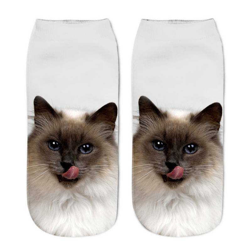 Fashion 3D Printed Women's Cute Cat Socks Unisex Funny Harajuku Low Ankle Cotton Socks Cartoon Animal Short Socks For Female