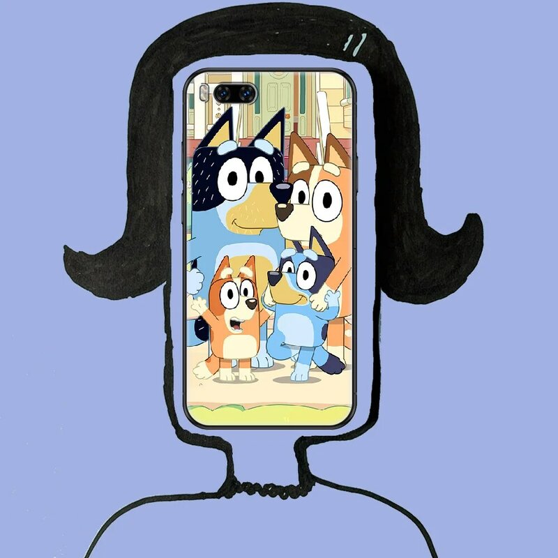 Bluey dos desenhos animados caso de telefone para xiaomi mi nota 8 9 10 11 9t 10 a3 lite pro ultra preto capa macia moda capa celular 3d coque