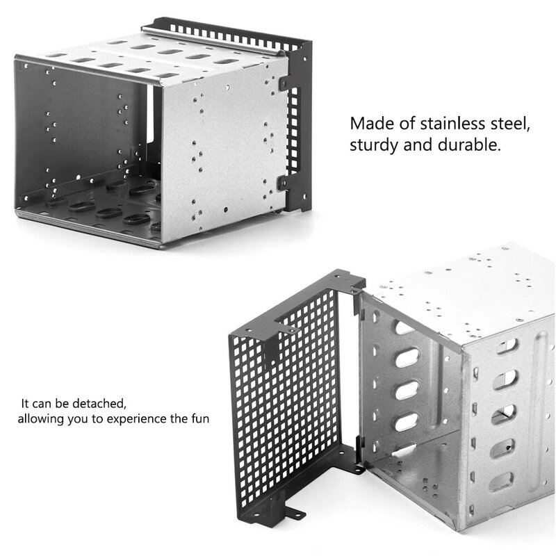 Storage Expansion Hard Drive Cage DIY Hard Drive Disk Cage Rack 5.25 inch to 5x 3.5inch Bracket with 12cm Fan