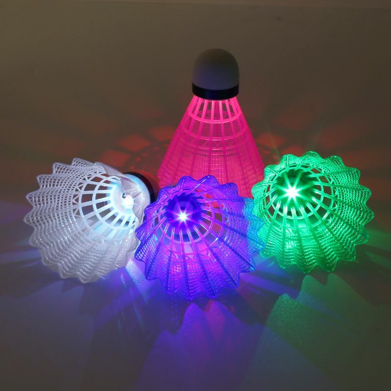 Caixa de plástico colorida de led para badminton, 4 peças, luz noturna escura brilho, iluminação de badminton