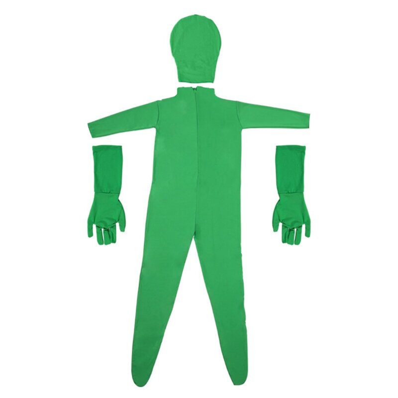 การถ่ายภาพสีเขียวเต็ม Bodysuit ยืดหน้าจอสีเขียวชุดสำหรับภาพที่มองไม่เห็นผลโพลีเอสเตอร์ Greenman เคร...