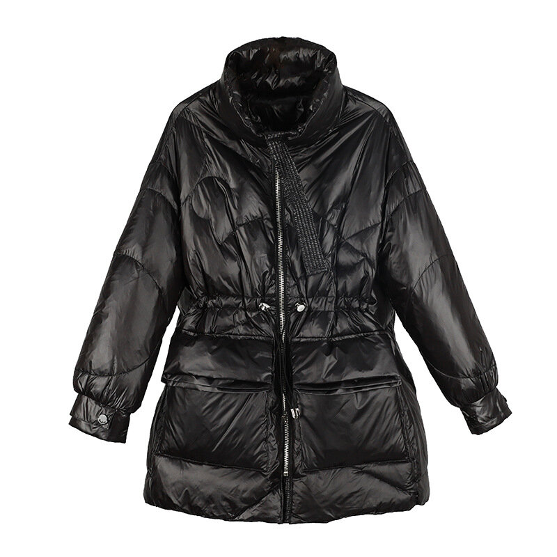 겨울 퓨어 경량 다운 재킷 여성 두꺼운 따뜻한 Batwing 긴 소매 느슨한 douune 포켓 울트라 라이트 오리 다운 재킷