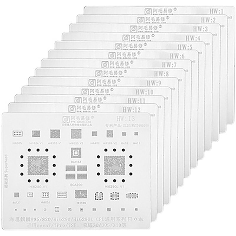 Amaoe Hw: 1-15 Hoge Kwaliteit Chip Bga Reballing Stencil Kits Set Voor Huawei P30/ Mate 20 /30/ 40pro/ HONOR9 /V9/ Nova7