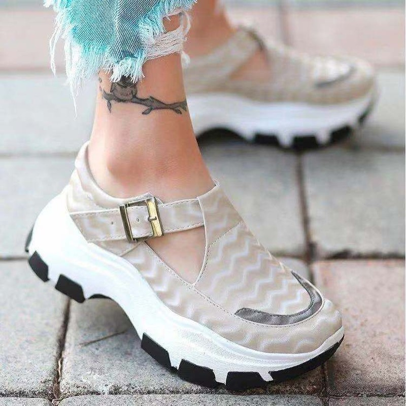 Женские кроссовки с вулканизированной подошвой, Удобная Спортивная повседневная обувь для бега, на толстой подошве, с пряжкой, весна-осень