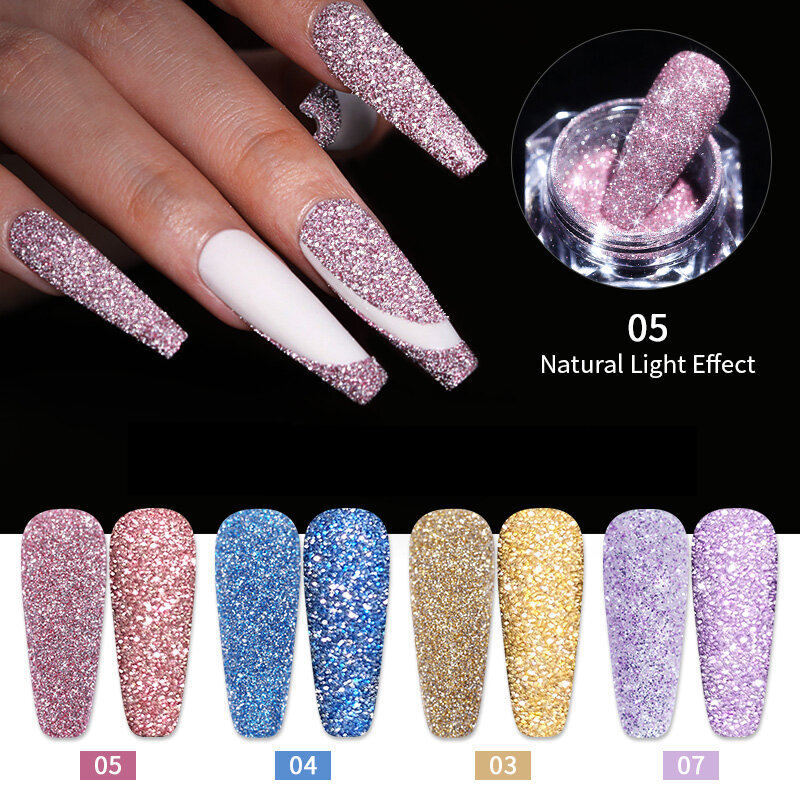 Gold Sliver Nail Crystals Reflective Powder Rainbow Glitter Shiny Pigment Iridescent Glass Micro Drill Nails Art Decoration