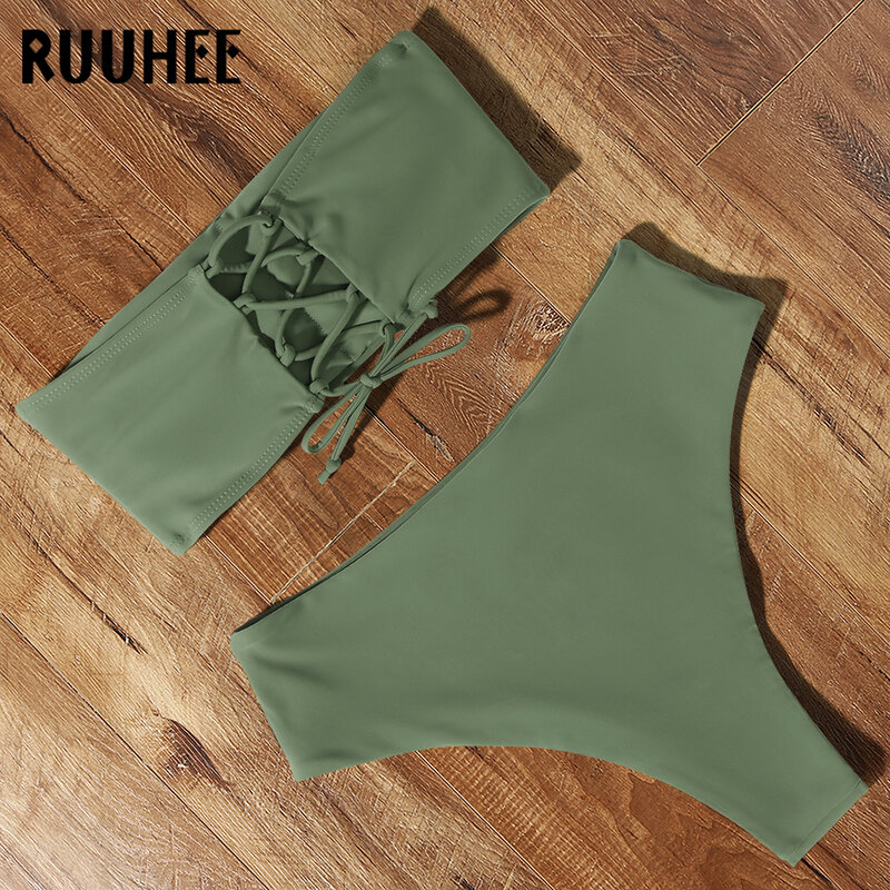 RUUHEE бандажный купальник бикини женский купальник с высокой талией комплект бикини 2023 купальный костюм пуш-ап Maillot De Bain Femme пляжная одежда