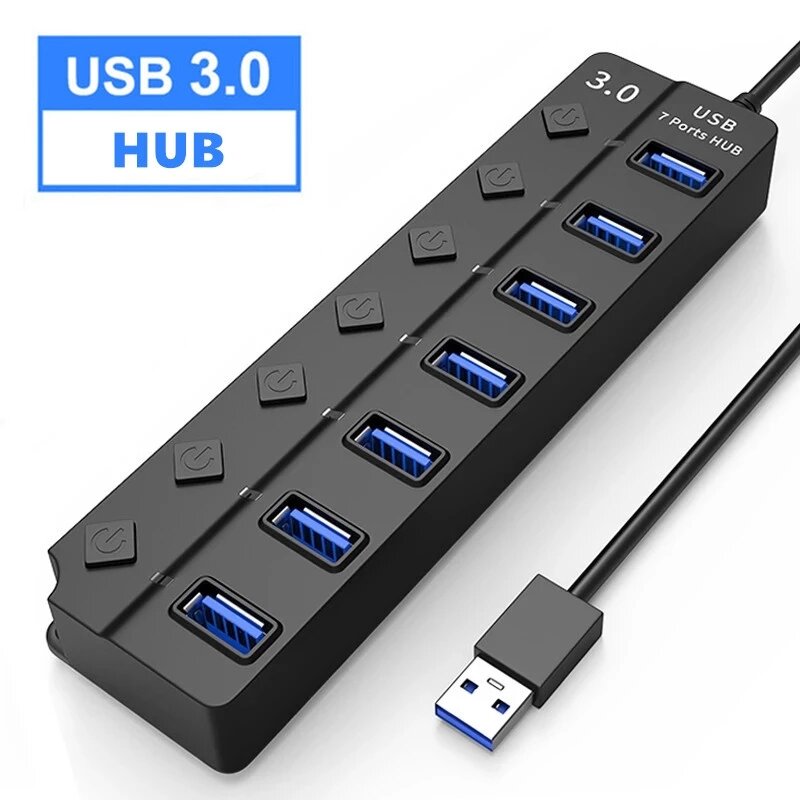 Usb Hub 3.0 Usb 3.0 Hub Splitter 4 / 7 Port Aan/Uit Schakelaar Met Power Adapter Usb Hub voor Macbook Xiaomi Laptop Pc Usb Hub