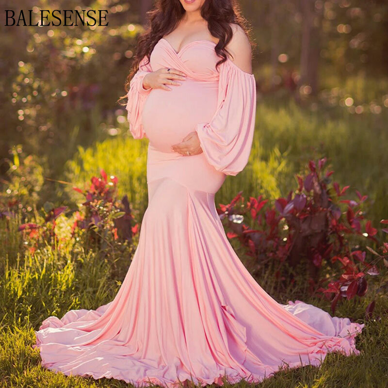 Vestido largo de maternidad con hombros descubiertos para sesión de fotos del embarazo, maxivestido de corte sirena para fotografía de embarazada, Baby Shower