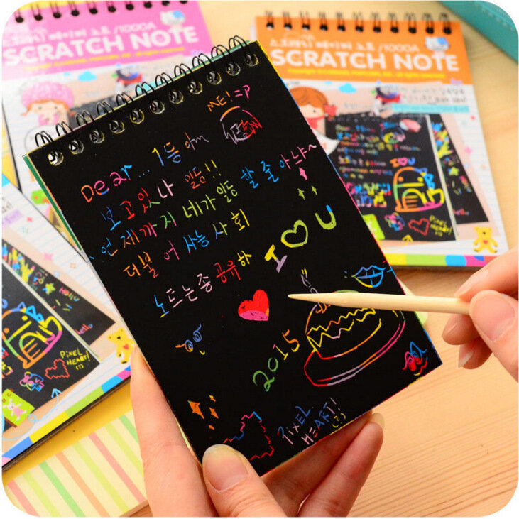 Colorful Scratch Notes Wood Stick Rainbow Draw Sketch Writing Painting Scratch Notes Educational and School Supplies Wholesale