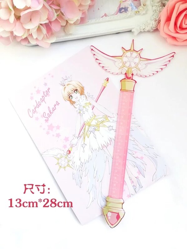 New Anime Magic Card Sakura bacchetta magica carina righello acrilico segnalibro studente cartoleria Acessorios Office School