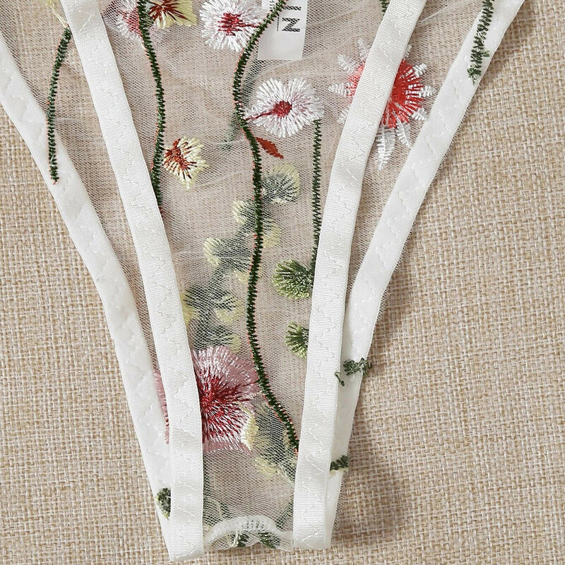 Roupa interior feminina sexy conjunto de cuecas de renda transparente bordado flor lingerie erótica lenceria sensual mujer lingerie sexy porno
