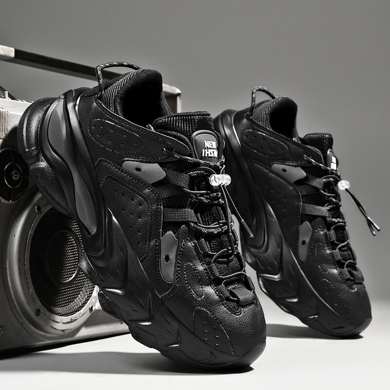 black#Zapatillas deportivas de suela gruesa para hombre y mujer zapatos informales de plataforma Unisex 