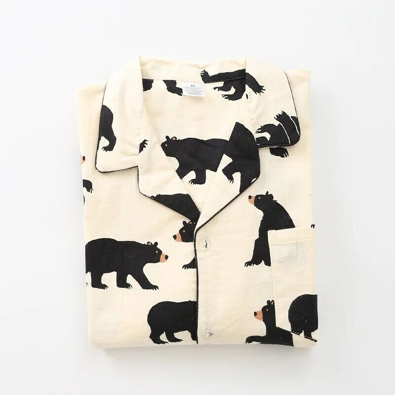 Conjunto de pijama de algodón cepillado con 100% de oso blanco para hombre, ropa de dormir informal con diseño de animal a la moda, sexy, para otoño
