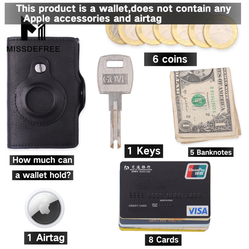 Minimalis Schlanke Brieftasche für AirTag | Leder Kreditkarte Halter RFID Sperrung | Brieftasche mit Gebaut-in Fall Halter für Apple AirTag
