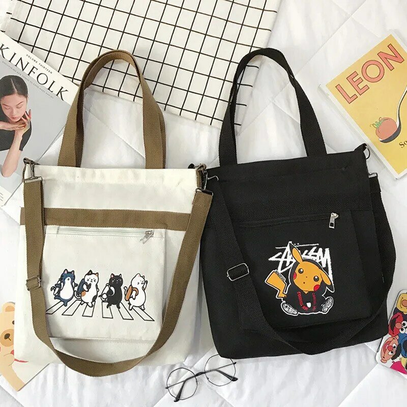 Nadruk kreskówkowy płócienne torebki damskie torebki na ramię moda o dużej pojemności torebka na zakupy Totes Top damski Crossbody Bag