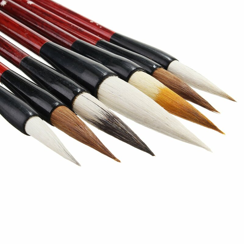 Ensemble de stylos et pinceaux de calligraphie chinoise et japonaise, 7 pièces, en laine de cheval marron et blanc, fournitures scolaires + boîte de rangement