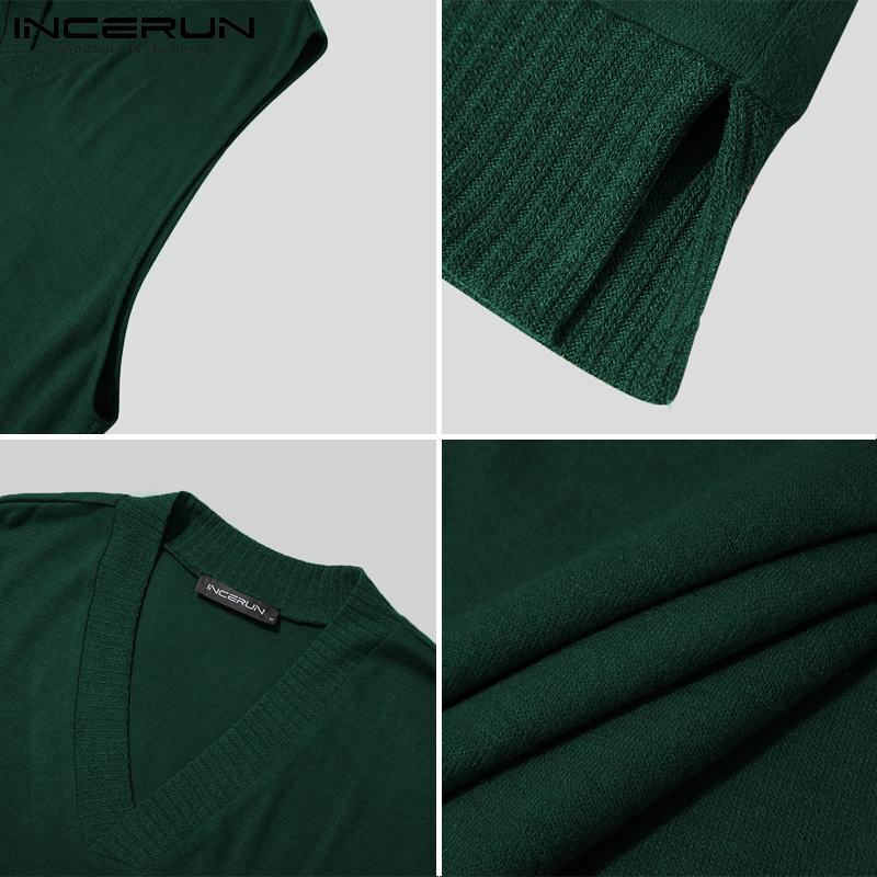 패션 캐주얼 스타일 새로운 남성 얇은 니트 조끼 잘 생긴 남성 느슨한 뜨거운 판매 민소매 스웨터 조끼 S-5XL INCERUN 탑스 2021