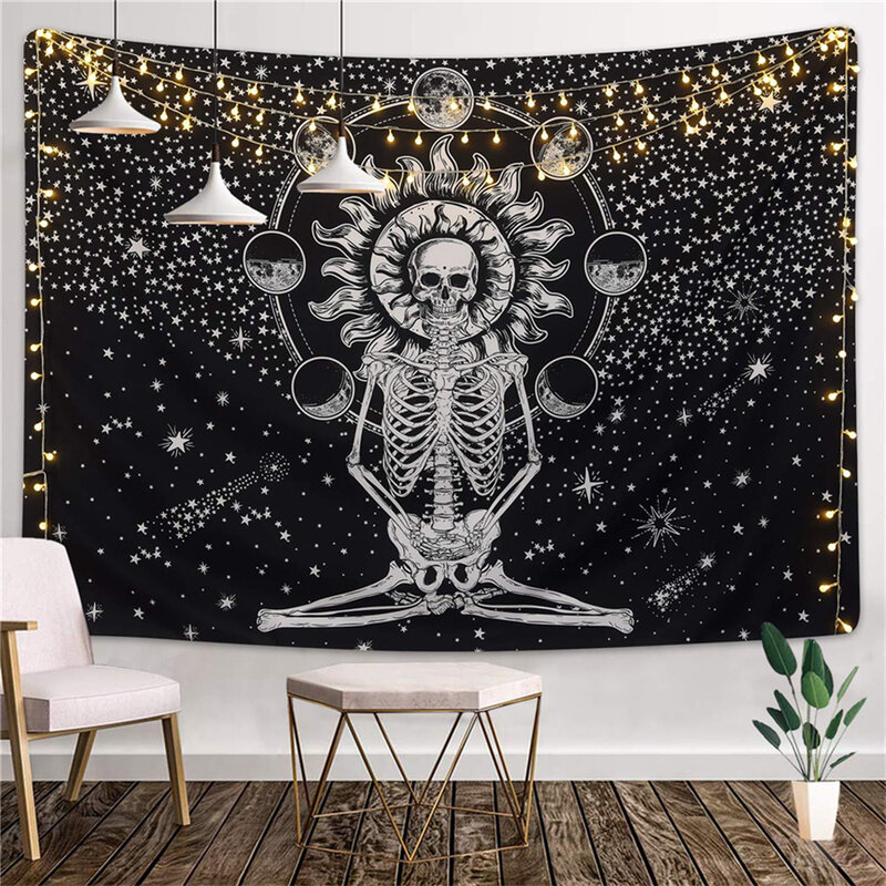 Crâne méditation Trippy tapisserie tenture murale maison chambre décor tapis Boho ptit chat Peep astrologie Hippie sorcellerie Tapiz Mandala