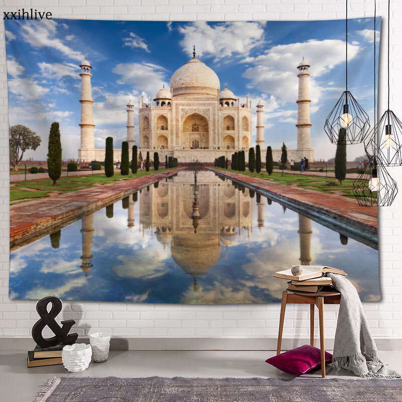 Niestandardowe gobeliny piękne Taj Mahal drukowane duża ściana gobeliny ściana hipisowska wiszące czeski dekoracja ścienna wystrój pokoju