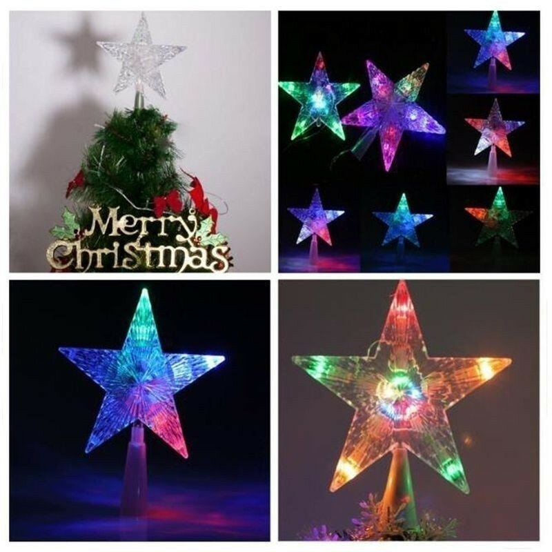 Árvore de natal topper estrela lâmpada mudança cor ue eua plug rotativa festa led reutilizável casa decoração do feriado iluminação