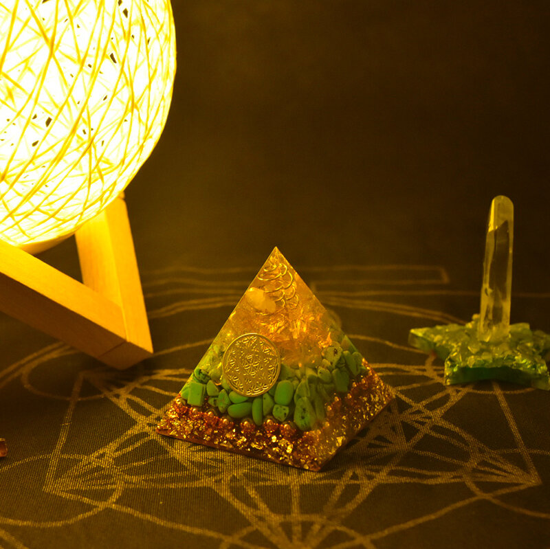 Piramida energii Orgon uzdrawiające kryształy ozdoby Reiki kryształ turkusowy cytryn orgonit Emf ochrona Chakra Symbol Home Decor
