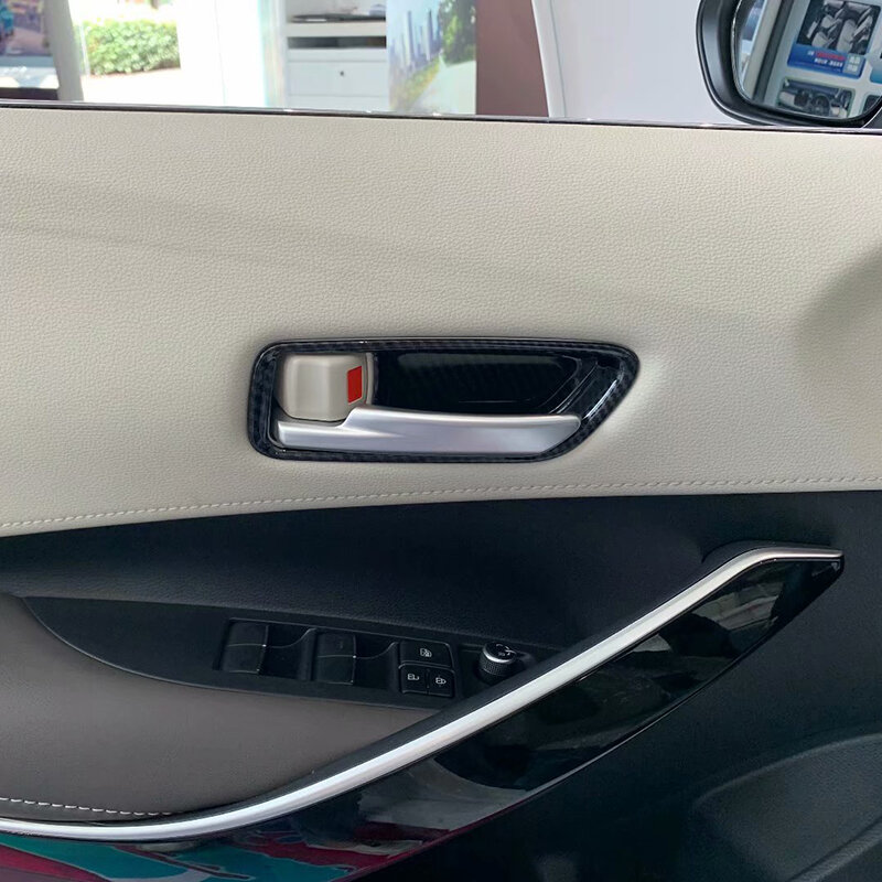Manija de puerta Interior de fibra de carbono para Toyota Corolla 2019 2020 2021, cubierta de cuenco, embellecedores, pegatina de protección, accesorios de coche