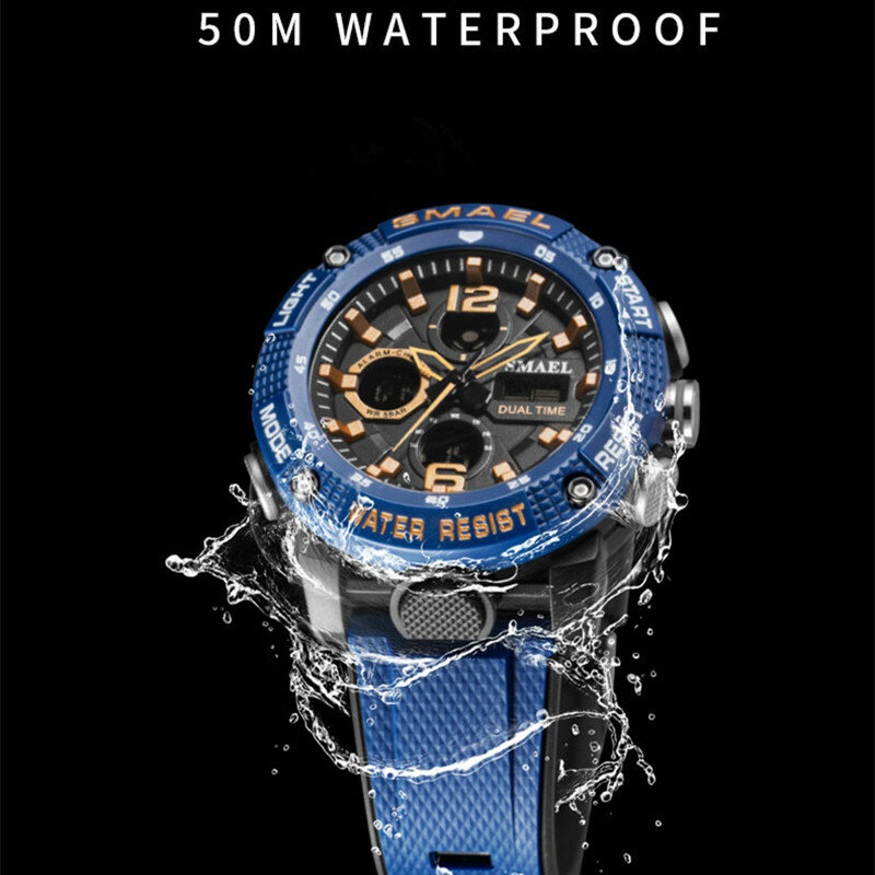 Smael, relógios esportivos a prova d'água, relógio de luxo de marca superior 50m, relógio despertador para homens, relógio digital do exército militar de pulso