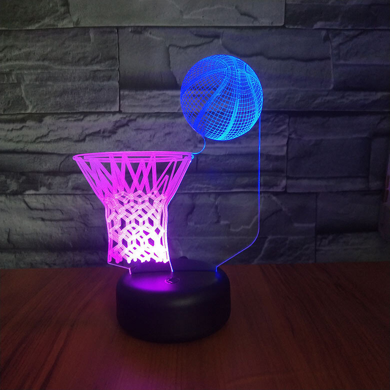 Luz LED de noche de ilusión 3d de baloncesto, lámpara de escritorio con USB táctil para bebé, sueño, decoración del hogar, 7 colores cambiantes