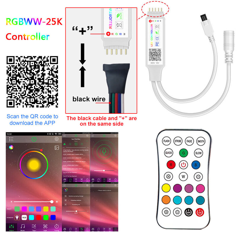 Bande lumineuse LED RGB w w, Bluetooth, Flexible, 30M 20M 15M 5050 DC 12V, ruban blanc chaud, SMD, 5M 10M