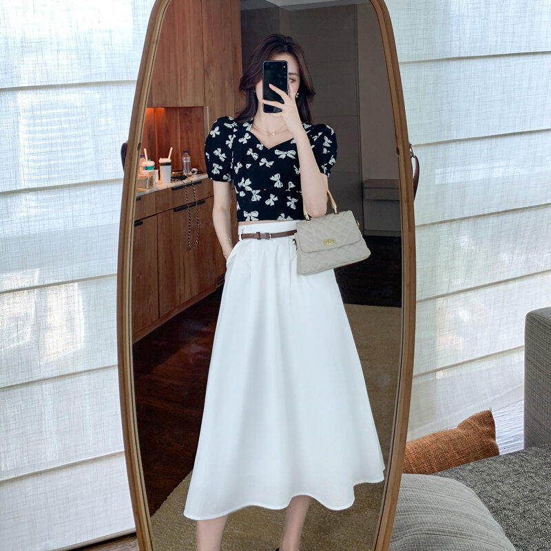 Hebe & eos saia branca do vintage altura cintura chiffon elegante coreano moda feminina saias festa y2k sólido midi saia 2021 verão