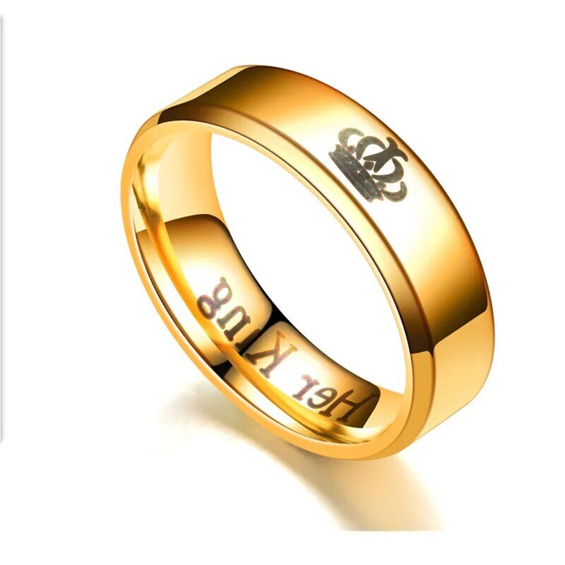 Seu rei sua rainha carta casal moda coroa de aço inoxidável anel noivado casual festa de casamento polido anel jóias